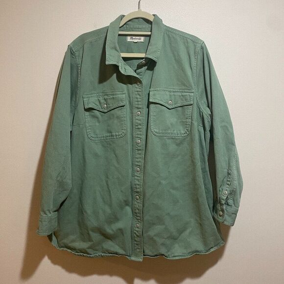 Madewell Tops - Madewell Size 2X Plus Garment-Dyed Twill Shirt Jacket Shacket Button Down Green